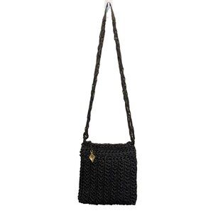 Vtg Americana by Sharif Hand Made Shoulder Bag Braided Woven Black Gold Zip Top